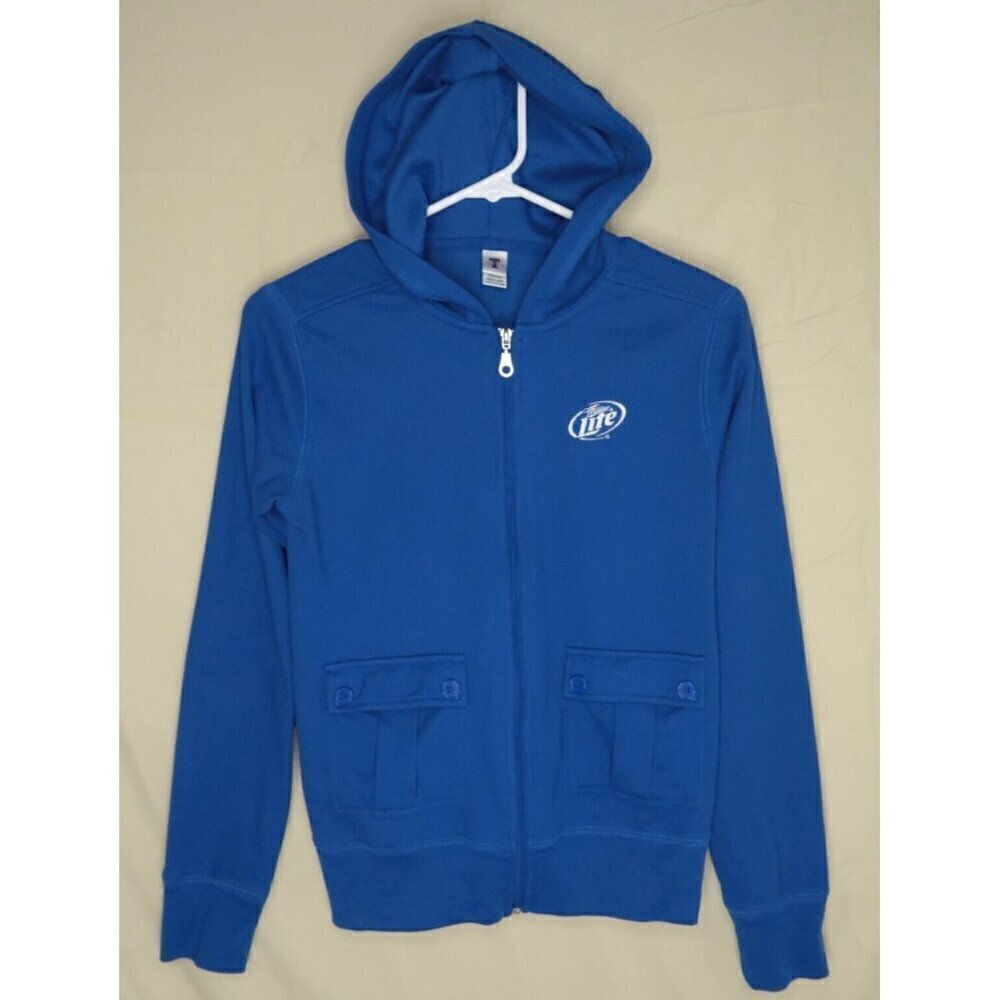 Miller Lite Blue Hooded Softshell Jacket Women's Medium Beer Logo Toppy